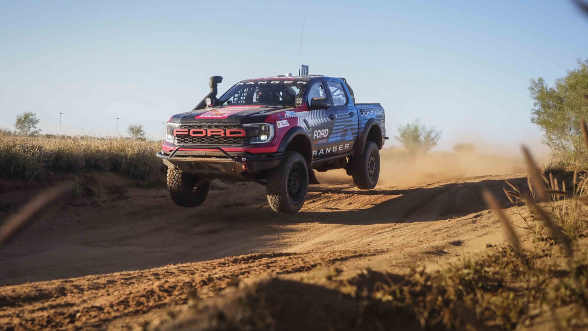 Photo of the Ford Performance Ranger Raptor catching air off a jump